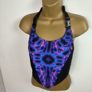 BYCE X Dolls Kills Neon Purple Pink Cyber Garden Asymmetrical Cropped Top NWOT S